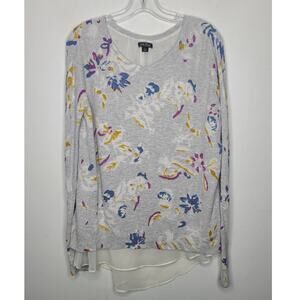 Lucky Brand floral split back layered sweater - large